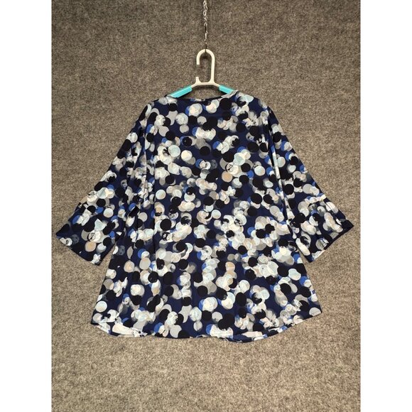 Roz & Ali Blouse Women's 2X Blueprint Blouse pleated front w/Flutter sleeves NWT - Picture 2 of 11